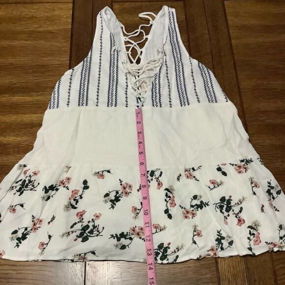 HUMMINGBIRD White Black Floral Boho Tie Blouse Size Small - Picture 8 of 10